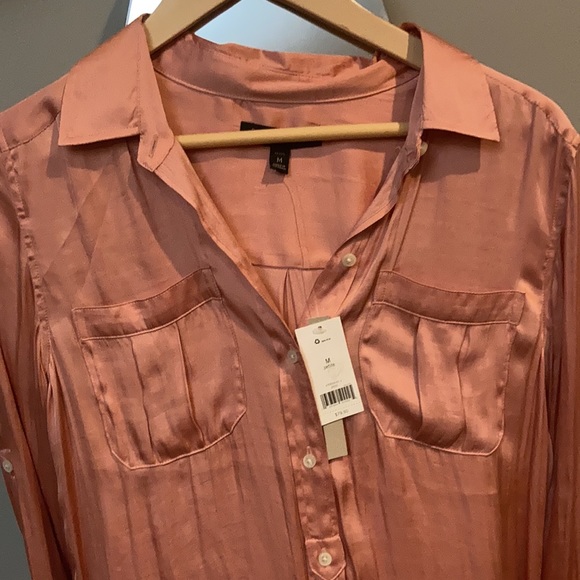 Peach coral button down dress shirt satin - Picture 3 of 5